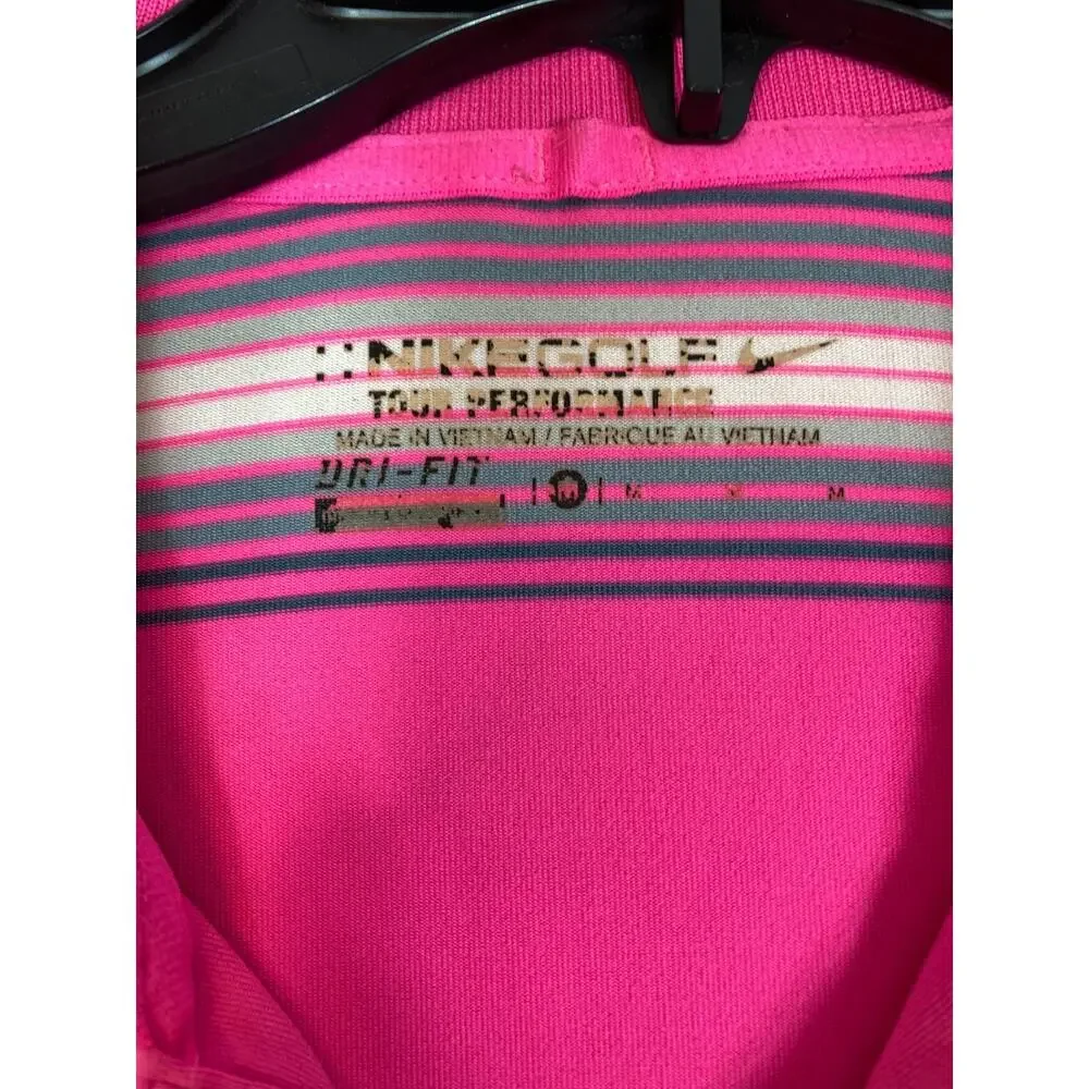 Nike Golf Tour Performance Dri-Fit Pink Striped Short Sleeve Polo Shirt‎ Men's M